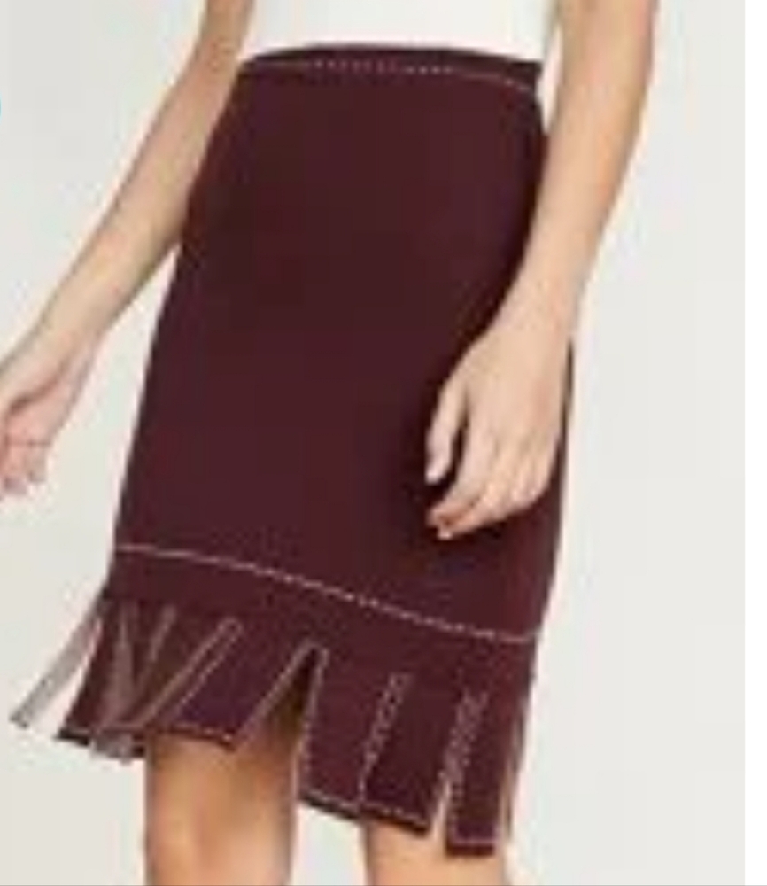 STAUD Burgundy Mini Pencil Skirt with Pleats NWT